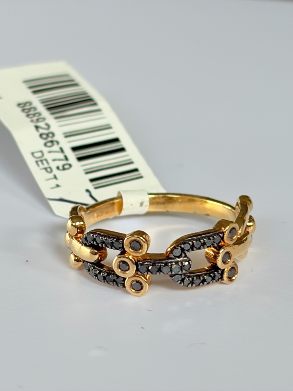 Rarities Carol Brodie GENUINE  1/5ctw BLACK Diamond Horseshoe Link Ring  7 NWT - Picture 5 of 12